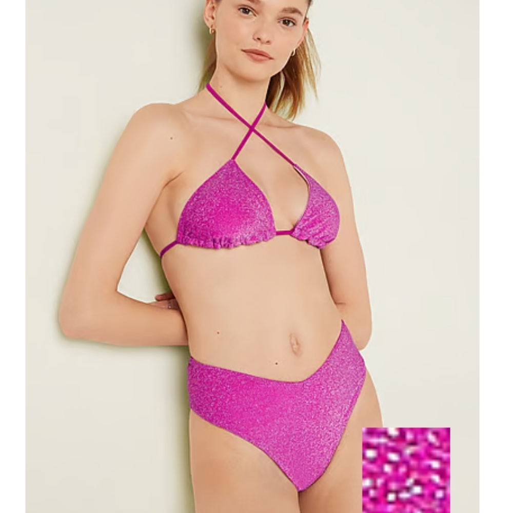 PINK bikini in a shimmery pink color. Medium bottom and small top